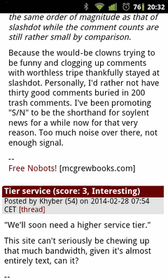 Screenshot SoylentNews comments page
